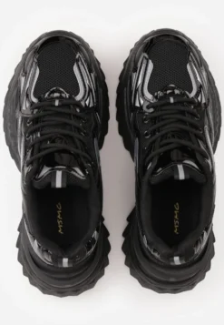 Czarne Sneakersy na Platformie Typu Chunky Ozdobione Geometrycznym Wzorem Sawia
