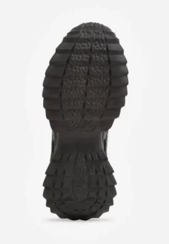 Czarne Sneakersy na Platformie Typu Chunky Ozdobione Geometrycznym Wzorem Sawia