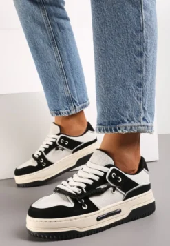 Czarne Sneakersy na Platformie z Ozdobnymi Sznurówkami Aqara