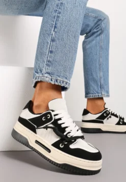 Czarne Sneakersy na Platformie z Ozdobnymi Sznurówkami Aqara