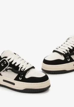 Czarne Sneakersy na Platformie z Ozdobnymi Sznurówkami Aqara