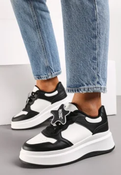 Czarne Sneakersy na Platformie z Odpinaną Gwiazdką Ekaria
