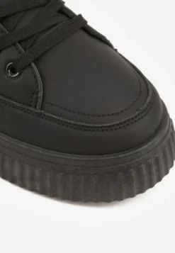 Czarne Sneakersy na Tłoczonej Platformie Zeaninia