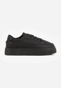 Czarne Sneakersy na Tłoczonej Platformie Zeaninia