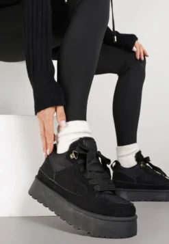 Czarne Sneakersy Śniegowce na Platformie Velavine