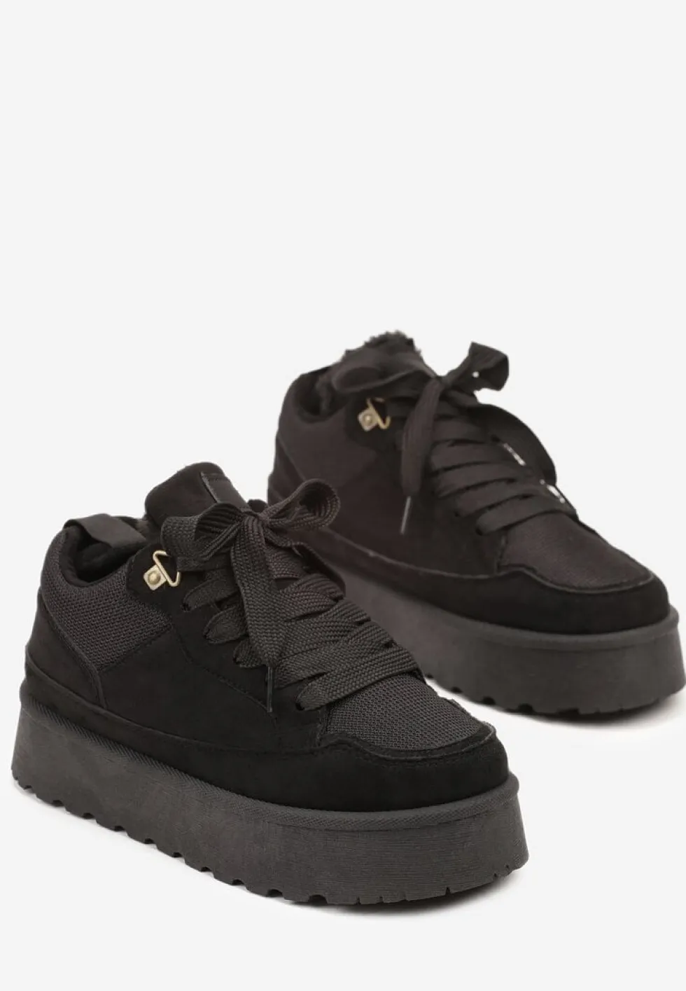 Czarne Sneakersy Śniegowce na Platformie Velavine