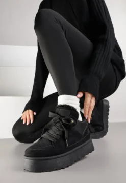 Czarne Sneakersy Śniegowce na Platformie Velavine
