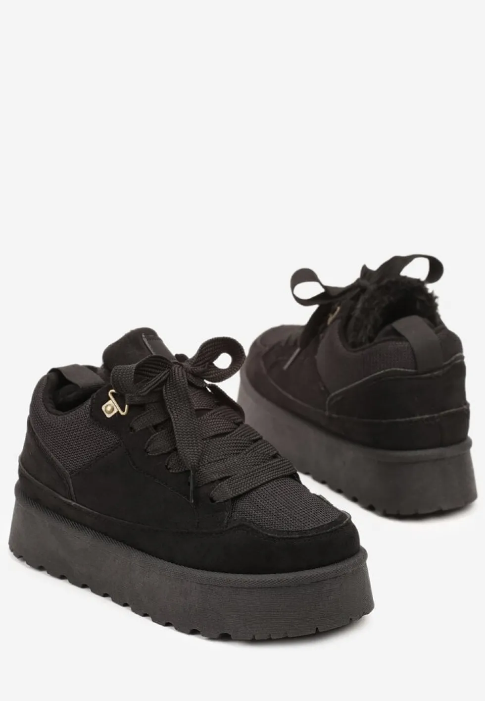 Czarne Sneakersy Śniegowce na Platformie Velavine