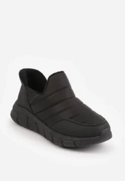Czarne Sneakersy Śniegowce na Platformie z Tłoczeniem i Pikowaną Cholewką Vermina