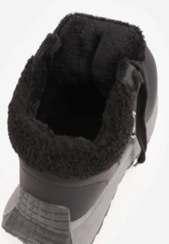 Czarne Sneakersy Śniegowce Vices na Platformie Ozdobione Trójkątną Aplikacją Ficebia