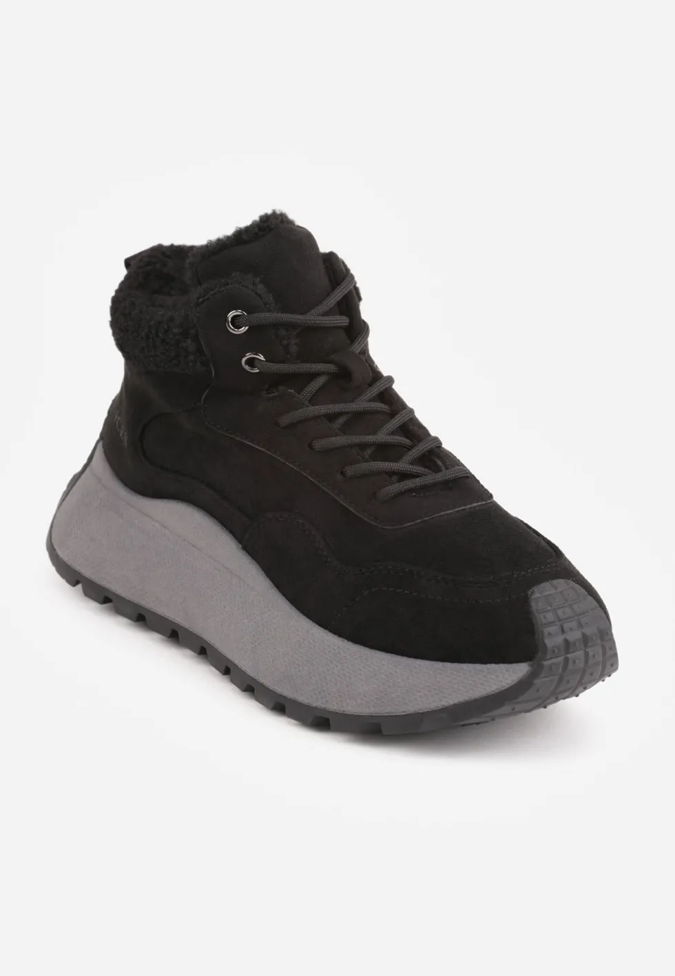 Czarne Sneakersy Śniegowce Vices na Platformie Ozdobione Napisem i Futerkiem Lanite