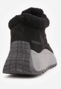 Czarne Sneakersy Śniegowce Vices na Platformie Ozdobione Napisem i Futerkiem Lanite