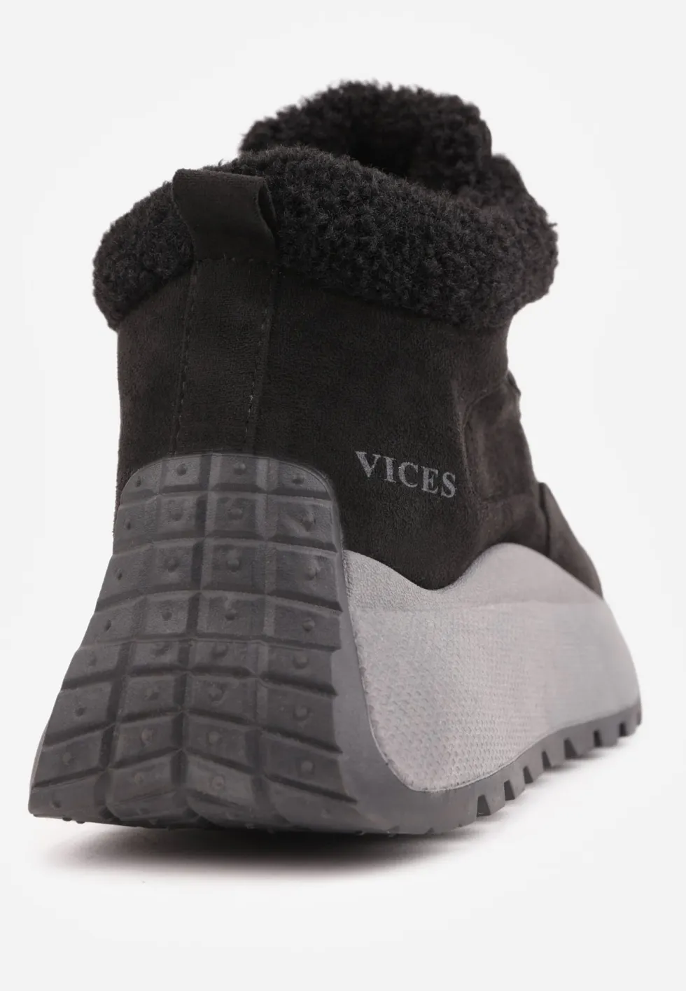 Czarne Sneakersy Śniegowce Vices na Platformie Ozdobione Napisem i Futerkiem Lanite