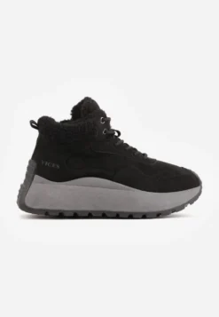 Czarne Sneakersy Śniegowce Vices na Platformie Ozdobione Napisem i Futerkiem Lanite