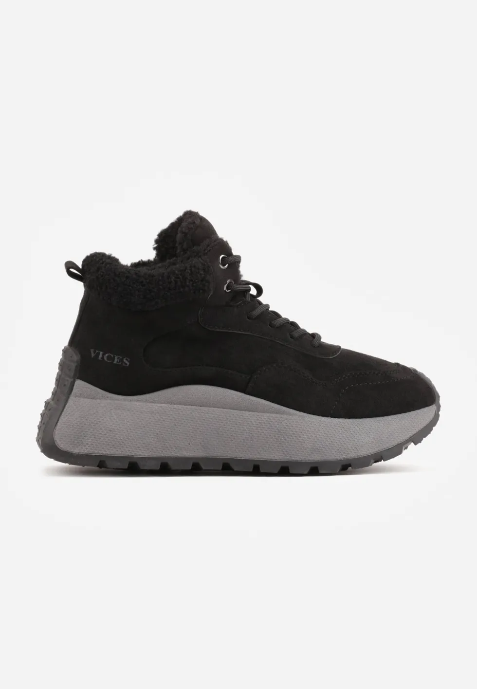 Czarne Sneakersy Śniegowce Vices na Platformie Ozdobione Napisem i Futerkiem Lanite