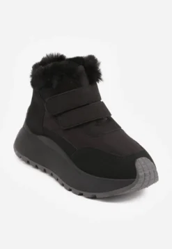 Czarne Sneakersy Śniegowce Vices z Futerkiem na Platformie Zapinane na Rzep Nelosena