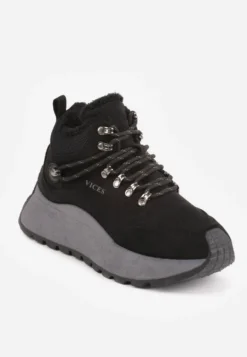 Czarne Sneakersy Śniegowce Vices na Platformie w Sportowym Stylu Nelsella