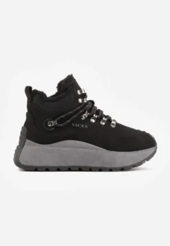 Czarne Sneakersy Śniegowce Vices na Platformie w Sportowym Stylu Nelsella