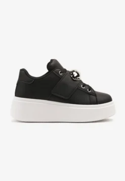Czarne Sneakersyn na Platformie z Metaliczną Aplikacją Welveria