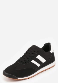 Czarne Sneakersy Ozdobione Dwoma Paskami Lannatea