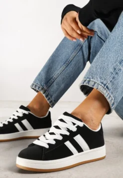 Czarne Sneakersy Ozdobione Motywem Pasków Flortewi