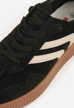 Czarne Sneakersy Retro Tenisówki z Naturalnego Zamszu ze Skórzaną Wkładką Beralene