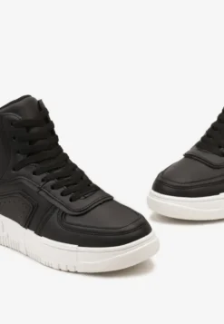 Czarne Sneakersy Sznurowane za Kostkę na Płaskiej Podeszwie Gitaria