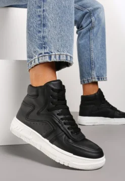 Czarne Sneakersy Sznurowane za Kostkę na Płaskiej Podeszwie Gitaria