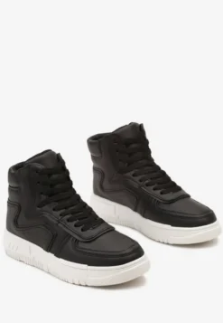Czarne Sneakersy Sznurowane za Kostkę na Płaskiej Podeszwie Gitaria