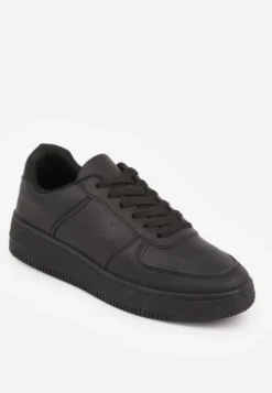 Czarne Sneakersy Sznurowane na Grubej Podeszwie Taleith