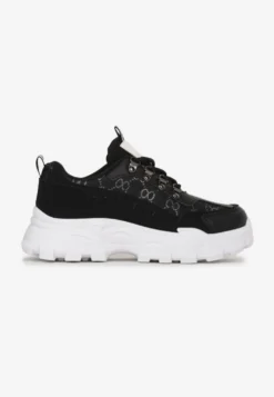 Czarne Sneakersy Sznurowane z Zaokrąglonym Noskiem na Grubej Podeszwie Alaiad