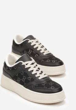 Czarne Sneakersy Sznurowane na Grubej Podeszwie Valua