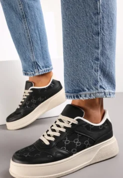 Czarne Sneakersy Sznurowane na Grubej Podeszwie Valua