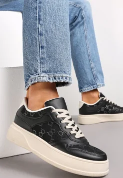 Czarne Sneakersy Sznurowane na Grubej Podeszwie Valua