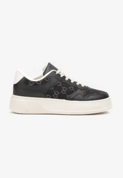 Czarne Sneakersy Sznurowane na Grubej Podeszwie Valua