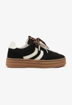 Czarne Sneakersy Tenisówki na Tłoczonej Platformie Ozdobione Perłami Ashinne