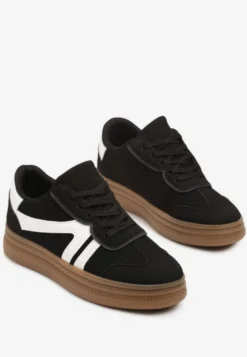 Czarne Sneakersy Tenisówki Ozdobione Geometrycznym Wzorem Shie