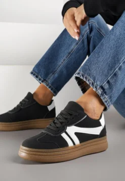 Czarne Sneakersy Tenisówki Ozdobione Geometrycznym Wzorem Shie