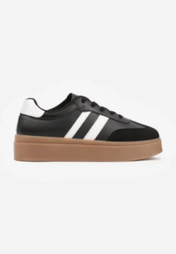 Czarne Sneakersy Tenisówki Ozdobione Paskami Sovresia