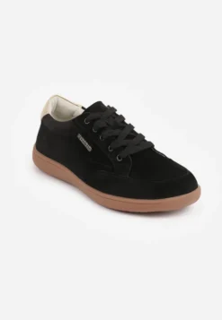 Czarne Sneakersy Typu Klasyczne Tenisówki z Szerokim Noskiem ze Skóry Naturalnej Usaliza
