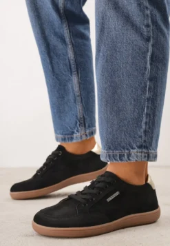 Czarne Sneakersy Typu Klasyczne Tenisówki z Szerokim Noskiem ze Skóry Naturalnej Usaliza