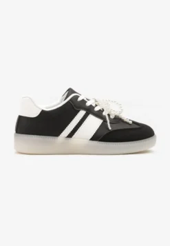 Czarne Sneakersy Typu Kultowe Tenisówki ze Zdobieniem z Perłami Nalavia