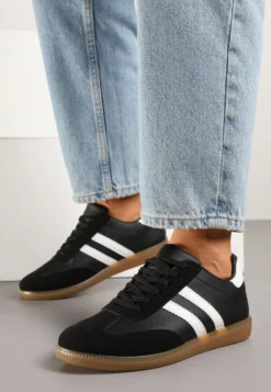 Czarne Sneakersy Typu Kultowe Tenisówki Zdobione Przeszyciami Remiana