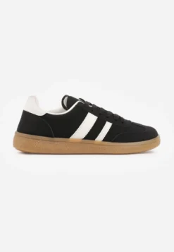 Czarne Sneakersy Typu Tenisówki Ozdobione Paskami po Bokach Fefia