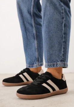 Czarne Sneakersy Typu Tenisówki w Stylu Barefoot ze Skóry Naturalnej Zesso
