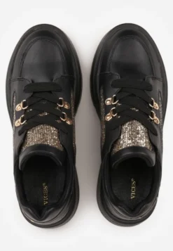 Czarne Sneakersy VICES na Koturnie z Brokatowymi Wstawkami Morinatea