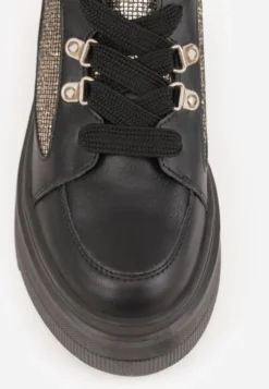 Czarne Sneakersy VICES na Koturnie z Brokatowymi Wstawkami Morinatea