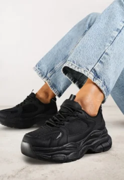 Czarne Sneakersy Vices na Platformie Ozdobione Tłoczeniem Natiselle