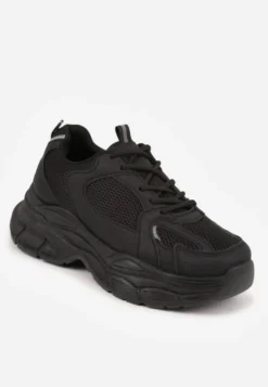 Czarne Sneakersy Vices na Platformie Ozdobione Tłoczeniem Natiselle