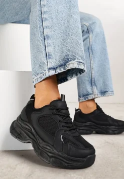Czarne Sneakersy Vices na Platformie Ozdobione Tłoczeniem Natiselle